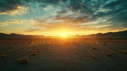 Wall Mural - desert sunset digital network connection