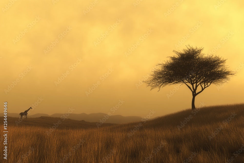Explore the vast African savanna with a lone acacia tree and distant ...