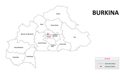 Naklejka na meble Burkina Faso Map. State and district map of Burkina Faso. Administrative map of Burkina Faso with states and boundaries in white color.