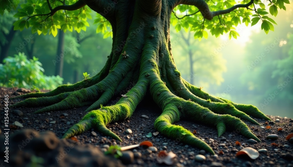 Majestic tree roots bursting forth from the earth, geological wonder ...