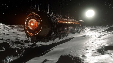 Wall Mural - Spaceship landing lunar surface night moon exploration