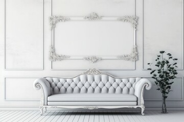 Sticker - Blank white frame mockup couch furniture indoors.