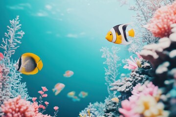 Aufkleber - Vibrant underwater world filled with colorful tropical fish swimming among a stunning coral reef. Generative AI