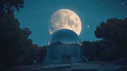 Wall Mural - Observatory moonlit night sky forest research