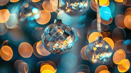 Wall Mural - Sparkling Crystal Ornament Against a Blue and Gold Bokeh Background