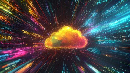 Technological Cloud Data Abstract with Vibrant Colors