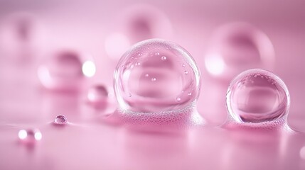 Wall Mural - macro photography of transparent pink bubbles on a soft surface with subtle reflections and light