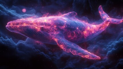 Aufkleber - Celestial Whale: A Cosmic Journey Through Nebulous Skies, Illuminated by Ethereal Light and Ancient Symbols, Navigating the Depths of a Dreamscape.