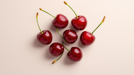 Aufkleber - Fresh dark red cherries arranged on light background, showcasing their glossy texture and vibrant color. Perfect for culinary or health related themes