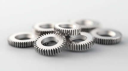 Leinwandbilder - High resolution 3D illustration of metallic gears stacked together, showcasing intricate details and reflections. Perfect for industrial design and engineering concepts