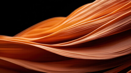 Poster - close up shot of flowing orange fabric, showcasing smooth, wavy textures and elegant lines against dark background, creating sense of movement and warmth