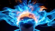 © Moonroad - A striking image of a head surrounded by vibrant blue and orange flames, symbolizing creativity, energy, and intense thought.