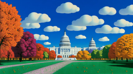 Wall Mural - A Vibrant Autumn Scene Showcasing the Capitol Building Surrounded by Beautiful Fall Foliage