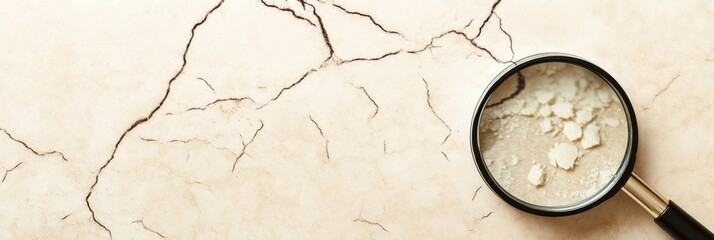 Poster - Exploring the details of dry flaky skin with a magnifying glass in a neutral setting. Generative AI