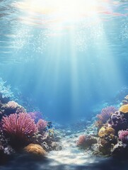 Aufkleber - Vibrant coral reef teeming with tropical fish under bright sunlight at midday. Generative AI