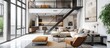 © MINHOO - Rendering 3D Interior design modern scandinavian loft apartment luxury view. AI generated image