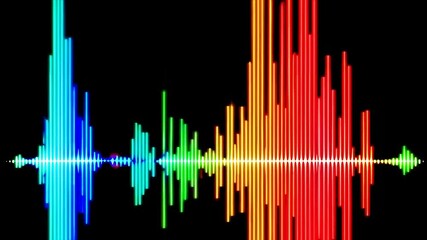 Poster - Colorful soundwave pattern on black background, abstract audio visualization concept