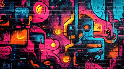 Wall Mural - Vibrant Urban Graffiti Art on Brick Wall