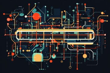 Aufkleber - Metro station layout and subway map design showcasing public transport routes and connections. Generative AI