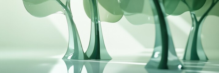 Fototapete - Abstract glass forest featuring glowing reflections and tree shapes creating a serene atmosphere. Generative AI