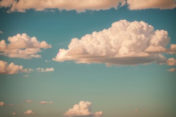 Wall Mural - Dramatic Cumulus Cloudscape Peaceful Sky Soft Pastel Colors Heavenly Atmosphere