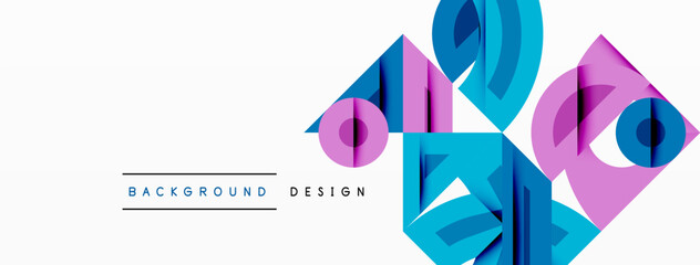 Wall Mural - Abstract geometric background with shapes, featuring circular and rounded elements. Bold contrast, smooth gradients, dynamic composition, futuristic style