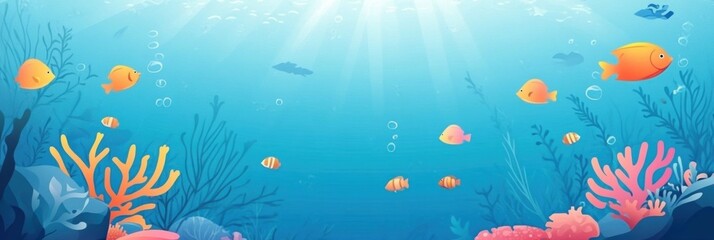 Aufkleber - Vibrant coral reef bustling with tropical fish in a crystal clear ocean environment during daylight hours. Generative AI