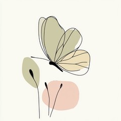 Wall Mural - Abstract butterfly line art illustration minimalist drawing.