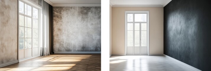 Wall Mural - Old dark interiors contrast with bright modern renovation in a stylish room transformation. Generative AI