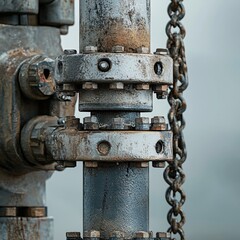Aufkleber - Industrial Metal Structure with Chain and Bolts Showing Wear and Corrosion in Close Up View