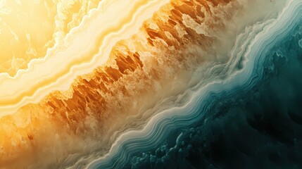 Aufkleber - Abstract aerial view of a coastline with golden sand meeting the deep blue ocean water
