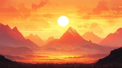 Poster - Golden hour paints a breathtaking vista of majestic mountains under a radiant sunlit sky