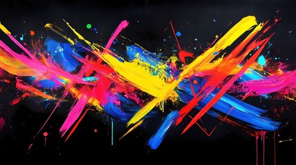 Fototapete - Vibrant brushstrokes dance across a dark canvas creating a dynamic and colorful abstract expression