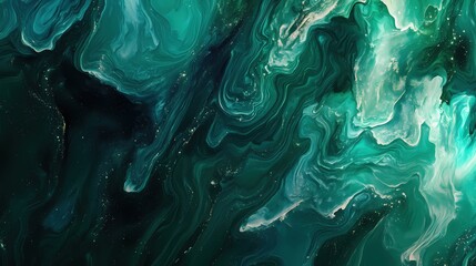 Fototapete - Elegant emerald fluid art with gold accents creating a luxurious and captivating design