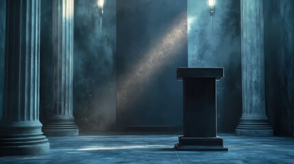 Aufkleber - Dramatic podium scene with classic columns and ethereal lighting for speeches and presentations