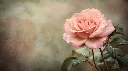Aufkleber - Elegant pink rose blossom on a textured background creating a romantic and vintage atmosphere