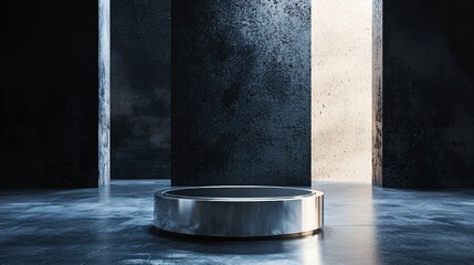 Aufkleber - Modern metallic podium in dark industrial space with light and shadow for product display