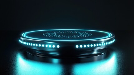 Poster - Futuristic Platform with Neon Blue Lights on Dark Surface for Product Display and Showcase