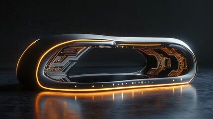 Aufkleber - Futuristic Glowing Structure with Circuit Board Design on Dark Concrete Surface Backdrop