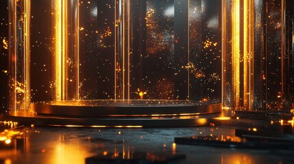 Aufkleber - Elegant stage with golden lights and sparkles for product showcase or presentation event