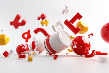 Fototapete - Abstract geometric shapes in vibrant colors on a clean white background creating a dynamic scene