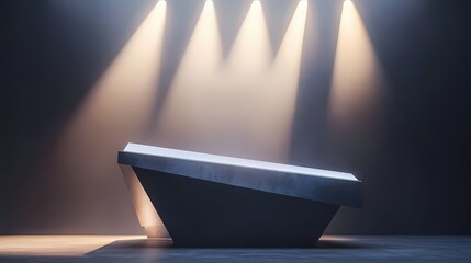 Poster - Modern Podium Stage with Dramatic Lighting for Product Showcase or Presentation Backdrop