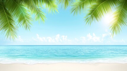 Wall Mural - Tropical beach paradise, relax under swaying palm trees and a vibrant blue sky tranquil