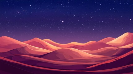 Poster - Dreamy Desert Landscape Under Starry Night Sky with Gentle Sand Dunes and Warm Light