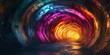 © Dai - A time-warped tunnel with swirling rainbow colors and futuristic light streaks, representing a journey between the past and future