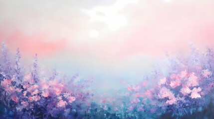 Poster - Impressionistic Floral Painting with Soft Pastel Hues and Delicate Brushstrokes of Lavender Field