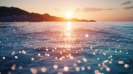 Poster - Golden hour sunlight reflecting on the ocean surface creating a magical and serene atmosphere