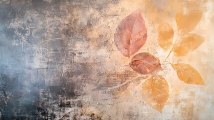 Aufkleber - Abstract leaves on textured background in warm autumnal colors artistic canvas painting