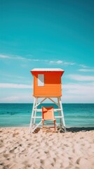 Wall Mural - Lifeguard seat in beach architecture building outdoors.