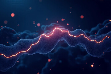 Wall Mural - Abstract digital wave with glowing lines and particles in dark background